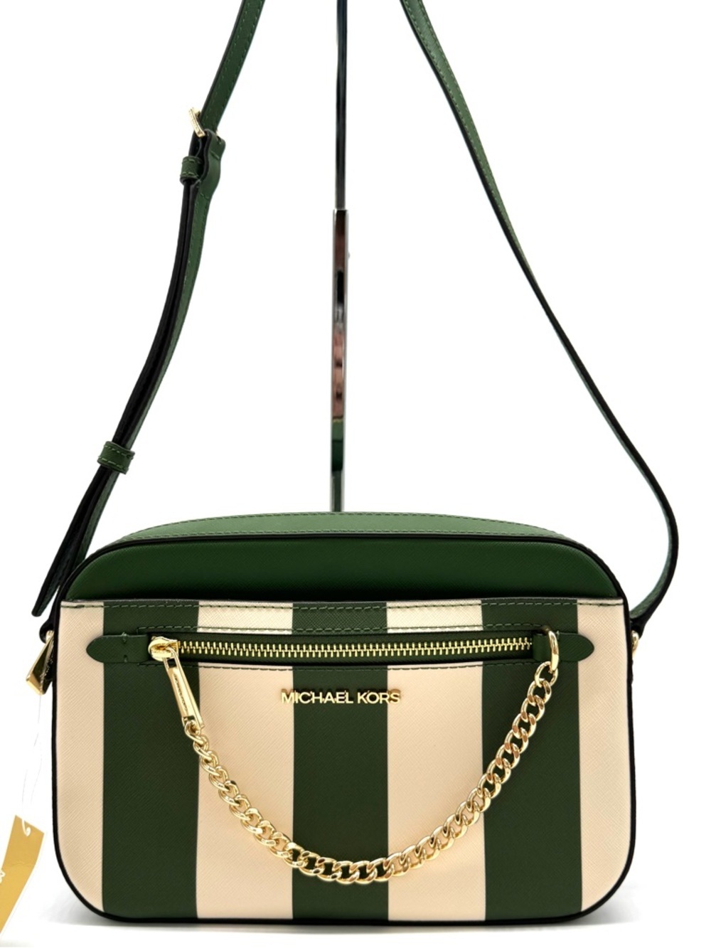 Michael Kors Large EW Zip Chain Xbody Crossbody Bag Fern Green Multi
